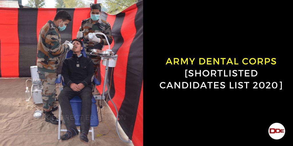 army dental corps shortlisted candidates