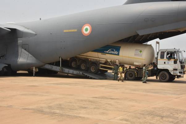 Indian Air Force airlift oxygen containers