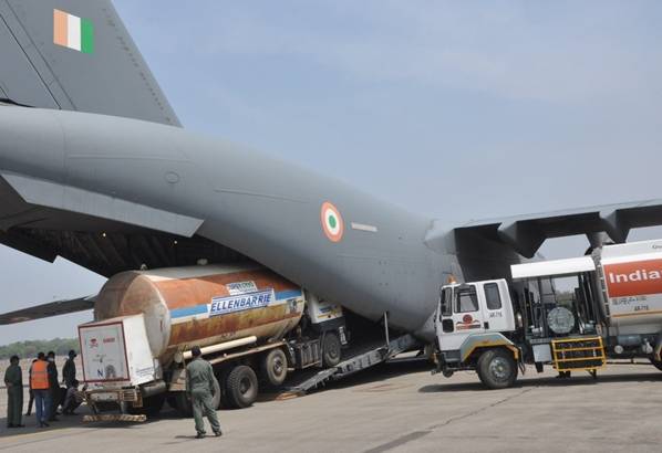 Indian Air Force airlift oxygen containers