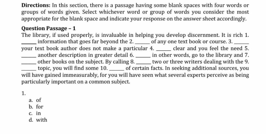 cloze test questions