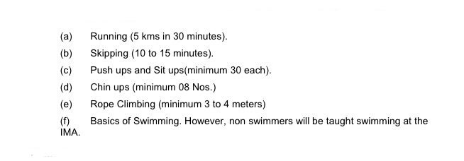 Physical fitness standards at IMA