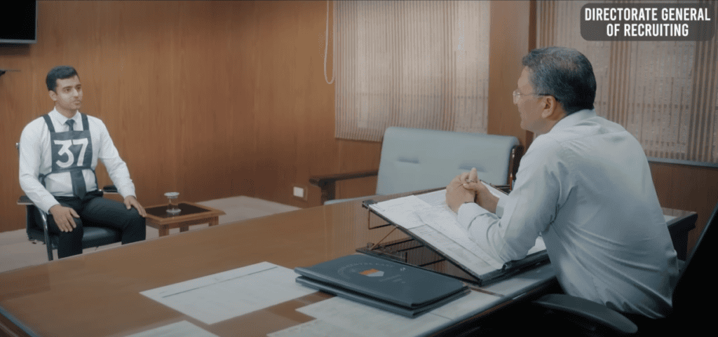 A candidate answering SSB interview questions.